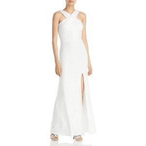 AQUA WOMENS SEQUINED LONG FORMAL EVENING DRESS GOWN IN IVORY